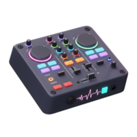 A sleek DJ mixer features various colorful buttons and knobs for creating music, providing a modern and intuitive way to mix tracks. png