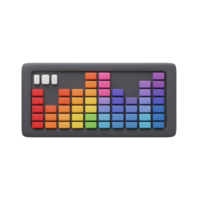 A stylized graphic of a colorful equalizer displays audio levels across a spectrum, often used for music visualization or sound analysis. png