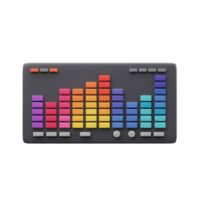 A sound equalizer displays colorful bars, suggesting dynamic audio levels and is suitable for illustrating sound engineering concepts. png