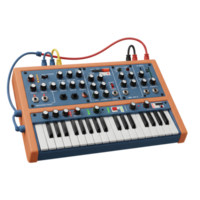 Close-up shot of a synthesizer with different color cables which is used to create unique sounds. png