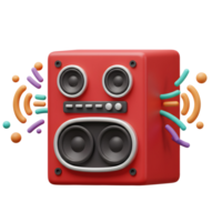 A red speaker is emitting sound waves, making it suitable for audio related content. png