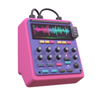 This colorful sound mixer features multiple knobs, buttons, and an audio display, ideal for music production or podcasting. png