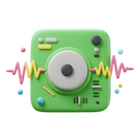 A green, cartoonish recording device with a round white center and colorful sound waves emanating from it provides a vibrant and playful aesthetic, making it suitable for graphic design projects. png