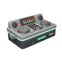 This stylized DJ mixer features knobs, sliders, and illuminated indicators, perfect for creating electronic music. png