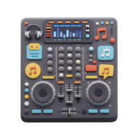 This DJ mixer features an equalizer, buttons, faders, turntables, and headphones, making it ideal for professional music production and performance. png