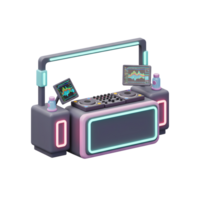 Modern dj equipment is displayed on a sleek, illuminated counter, creating a vibrant and futuristic setup perfect for electronic music performances. png