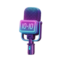 A vibrant microphone features a neon sign displaying 10-10, ideal for creating a fun and modern aesthetic. png