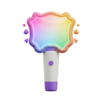 A glossy rainbow lightstick with white handle and purple accents illuminates with colourful light, creating a bright and fun visual used for decoration and atmosphere. png