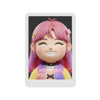 A cartoon girl with pink hair is smiling and wearing a jacket, suggesting a cheerful and playful design for various digital applications. png