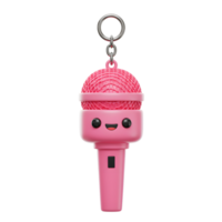 A pink microphone keychain features a cute, smiling face, making it a fun accessory to add to your keys or bag. png
