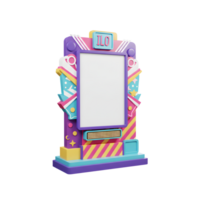 A blank frame is surrounded by colorful geometric shapes and lighting, ideal for displaying messages or images. png
