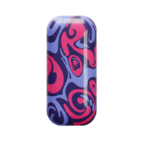 A glossy container features an abstract swirl pattern in purple and pink, creating a vibrant and eye-catching design for holding various items. png