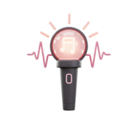 A 3D render of a light stick with a music note inside a glowing orb surrounded by sound waves is displayed against a white background for concert use. png