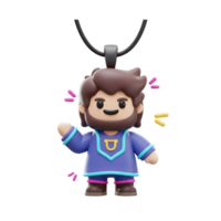 A cartoon character pendant with brown hair and beard waves happily, perfect for an accessory. png