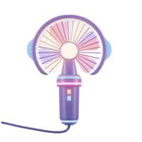 Close-up shot shows a handheld fan with purple body and pastel colored blades, it is used to create a cool breeze. png