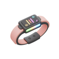 A pink smartwatch with a glowing screen displays colorful signals, perfect for monitoring fitness activity. png