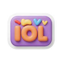 A colorful 3D rendered IOL text art piece with heart shapes makes for a fun and engaging design element. png