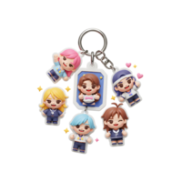 Group of cartoon figure keychains with star and heart decorations, making it suitable for personalizing bags or keys. png