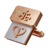 This image features a cufflink with bronze and silver tones, showcasing unique decorative symbols and smooth surfaces for dress shirt use. png