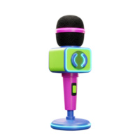 A vibrant microphone with green, pink and blue accents sits on a white background, perfect for broadcasting, recording, and other audio related tasks. png