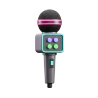 Isolated microphone with neon lights and buttons stands on a white background, suitable for karaoke, music, or entertainment purposes. png
