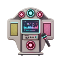 A karaoke machine with a microphone displays a song and sound waves, making it perfect for music entertainment. png