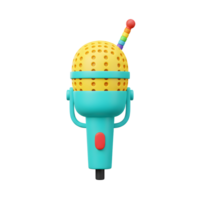 A yellow and teal toy microphone with a rainbow antenna appears on a white background, ideal for use in children's entertainment or educational settings. png