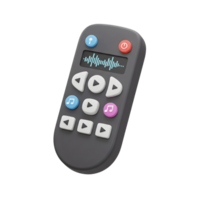 A gray remote control is displayed with colorful buttons and a signal screen, often used for home entertainment systems. png