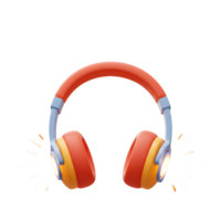 A cartoon orange headphone with blue and yellow accents is depicted with a bright highlight, representing a device used for listening to audio. png