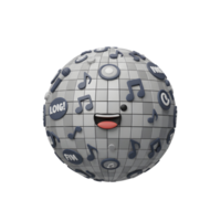 A cartoon disco ball with a smiling face is decorated with musical notes and other symbols, ideal for adding a fun and playful touch to a design. png
