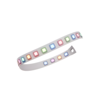 A flexible LED strip light features small, evenly spaced squares emitting a range of colors, designed for accent lighting. png