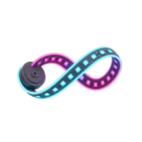 A stylized infinity symbol is illuminated with pink and blue neon lights, suggesting themes of technology and potential in a design or presentation. png