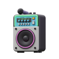 This vibrant speaker features a built-in microphone, control knobs, and neon lighting making it perfect for karaoke or public address systems. png