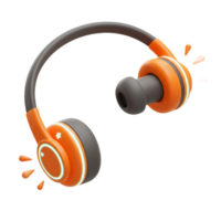 Illustration of orange and gray headphones with sound waves emanating from the earcups, which can be used for listening to music or other audio. png