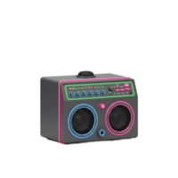 A black rectangular speaker is trimmed with neon lights and has a built-in microphone for playing music. png
