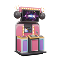 This fun karaoke machine has a screen, microphone, and colorful accents and is perfect for parties or entertainment. png