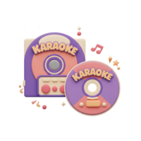 A karaoke machine and a disc are displayed in a 3D render style, perfect for entertainment and recreation projects. png