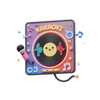 A cute 3D karaoke machine with a record, microphone, and musical notes creates a fun atmosphere for music and entertainment. png