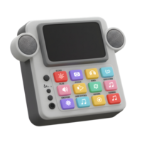 isto cinzento portátil música jogador características colorida botões, uma tela, e dual caixas de som, perfeito para crianças ou alguém quem O amor é retro tech. png