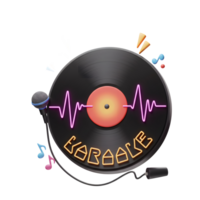 This image features a vinyl record, microphone, and neon lights, creating a karaoke theme, and it can be used for music-related projects. png