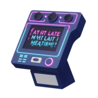 A vintage-style game machine is shown with a screen displaying text and neon light accents, perfect for adding a retro touch to a game room or digital design. png