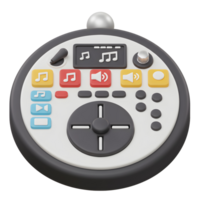 This is a 3D music mixer device featuring buttons and a joystick that is generally used for sound adjustment and audio playback. png