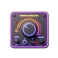 This is an image of a futuristic karaoke amplifier featuring a large dial, knobs, and vibrant neon accents, perfect for visual designs. png
