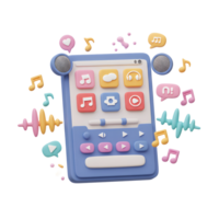 A pastel colored music player with various icons and sound waves suggests interactive music listening and creation. png
