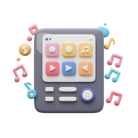 Colorful music player with notes floating around the device to be used for multimedia or entertainment. png