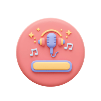 ein 3d machen Vitrinen ein Mikrofon mit Kopfhörer und ein Taste, Erstellen ein spielerisch und einladend visuell zum Podcasting oder Audio-bezogen Inhalt. png