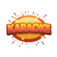 A vibrant karaoke sign with sparkles and a bold color scheme announces an upcoming event, ideal for promotional material. png