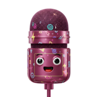 A cute microphone with a happy face and colorful patterns is displayed, perfect for children's entertainment. png