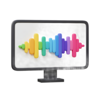 A computer screen displays a colorful waveform, illustrating audio analysis and visualization. png
