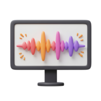 A colorful waveform displayed on a computer monitor visualizes audio data for editing or analysis. png